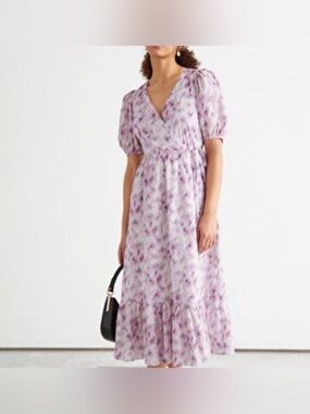 & Other Stories Puff Sleeve
Midi Dress Pink Floral Size 2